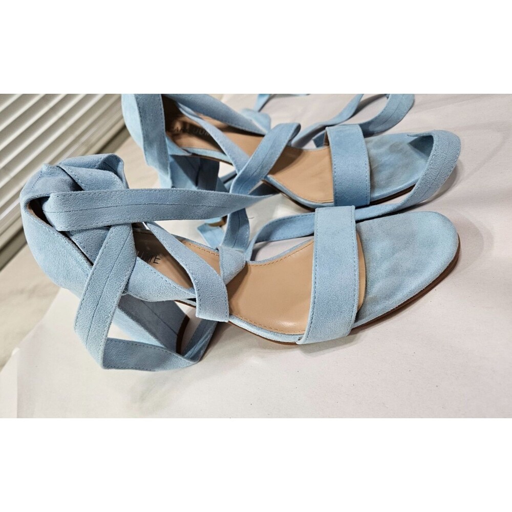 Blue Strappy Round Toe Ankle Strap Heeled Women's Sandals Size 10